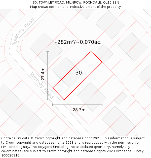 30, TOWNLEY ROAD, MILNROW, ROCHDALE, OL16 3EN: Plot and title map