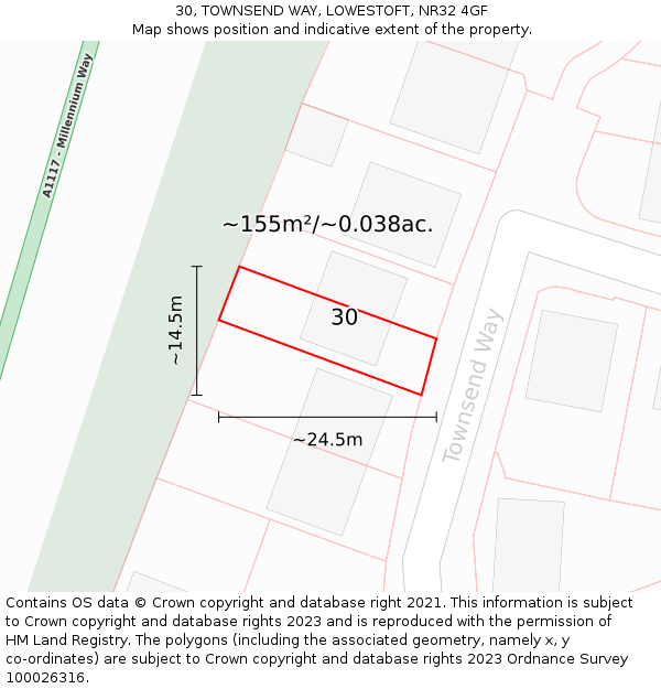 30, TOWNSEND WAY, LOWESTOFT, NR32 4GF: Plot and title map
