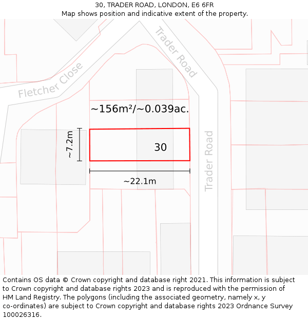 30, TRADER ROAD, LONDON, E6 6FR: Plot and title map