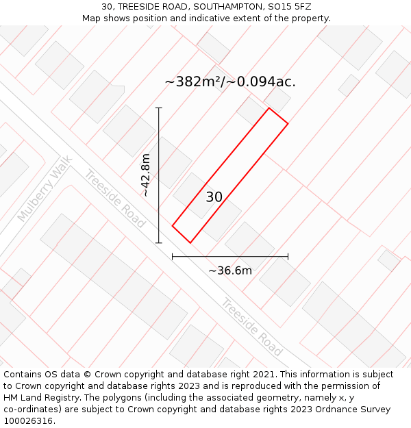 30, TREESIDE ROAD, SOUTHAMPTON, SO15 5FZ: Plot and title map