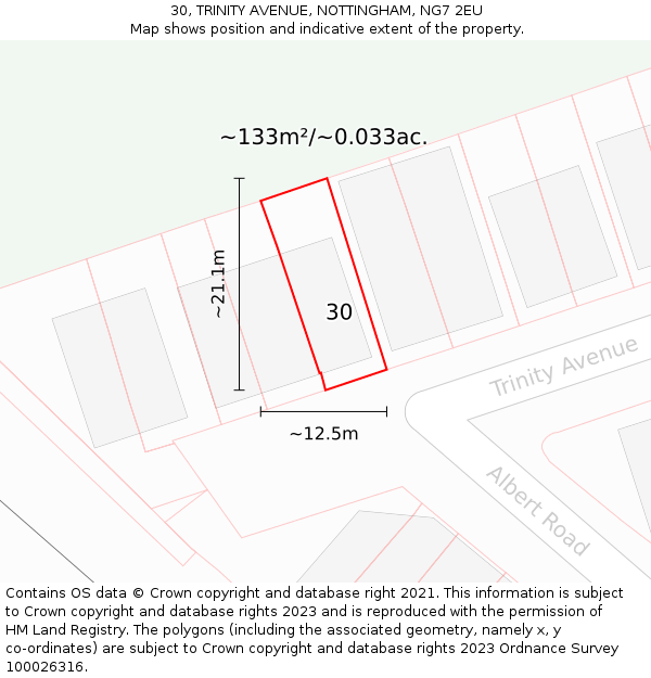 30, TRINITY AVENUE, NOTTINGHAM, NG7 2EU: Plot and title map