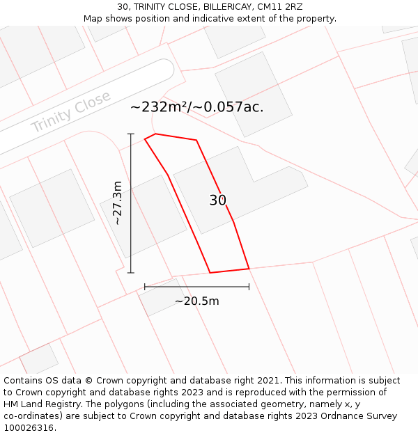 30, TRINITY CLOSE, BILLERICAY, CM11 2RZ: Plot and title map