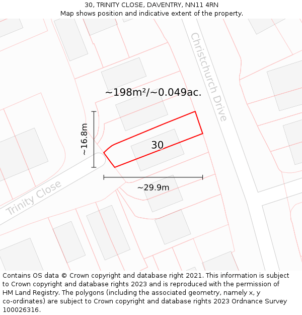 30, TRINITY CLOSE, DAVENTRY, NN11 4RN: Plot and title map
