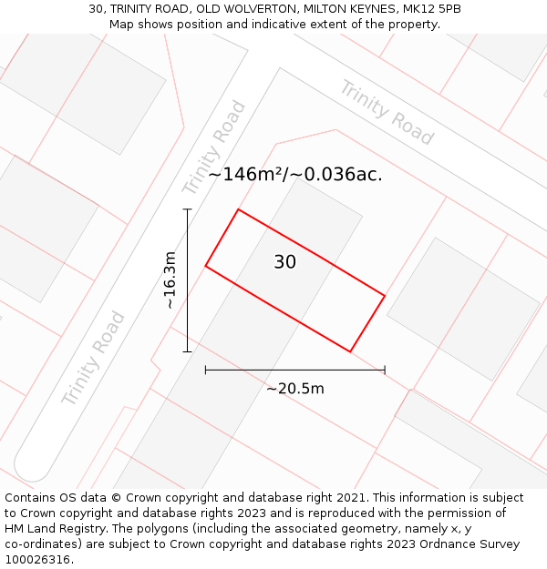 30, TRINITY ROAD, OLD WOLVERTON, MILTON KEYNES, MK12 5PB: Plot and title map