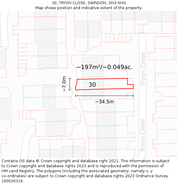 30, TRYON CLOSE, SWINDON, SN3 6HG: Plot and title map