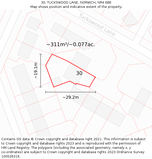 30, TUCKSWOOD LANE, NORWICH, NR4 6BE: Plot and title map