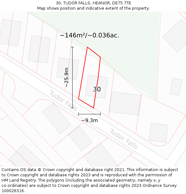 30, TUDOR FALLS, HEANOR, DE75 7TE: Plot and title map
