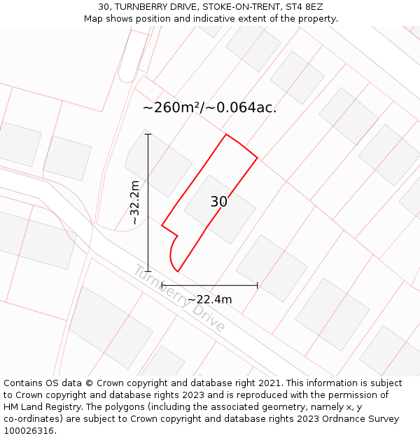 30, TURNBERRY DRIVE, STOKE-ON-TRENT, ST4 8EZ: Plot and title map