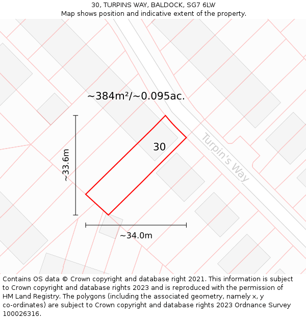 30, TURPINS WAY, BALDOCK, SG7 6LW: Plot and title map