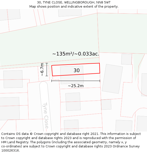 30, TYNE CLOSE, WELLINGBOROUGH, NN8 5WT: Plot and title map