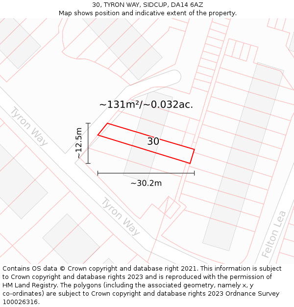 30, TYRON WAY, SIDCUP, DA14 6AZ: Plot and title map