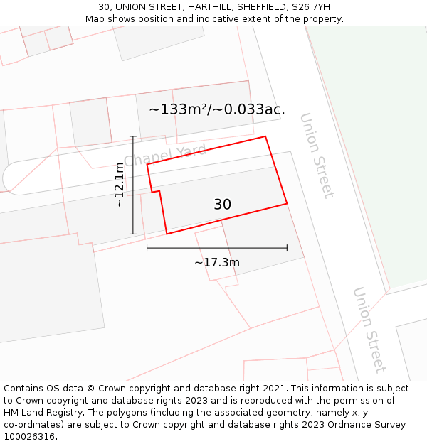 30, UNION STREET, HARTHILL, SHEFFIELD, S26 7YH: Plot and title map