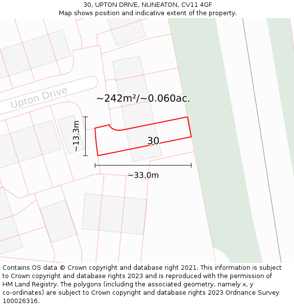 30, UPTON DRIVE, NUNEATON, CV11 4GF: Plot and title map