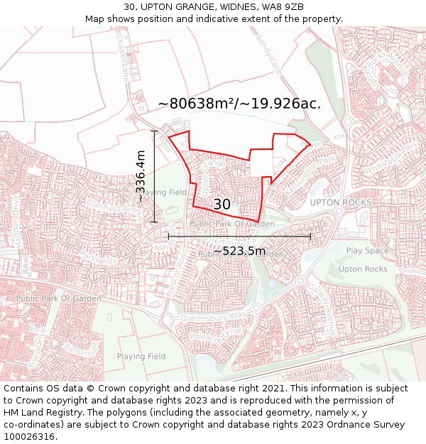 30, UPTON GRANGE, WIDNES, WA8 9ZB: Plot and title map
