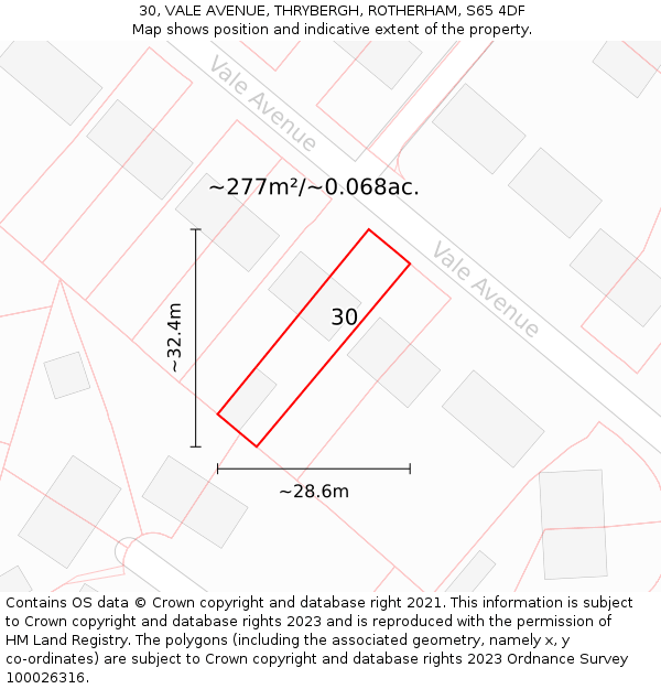 30, VALE AVENUE, THRYBERGH, ROTHERHAM, S65 4DF: Plot and title map