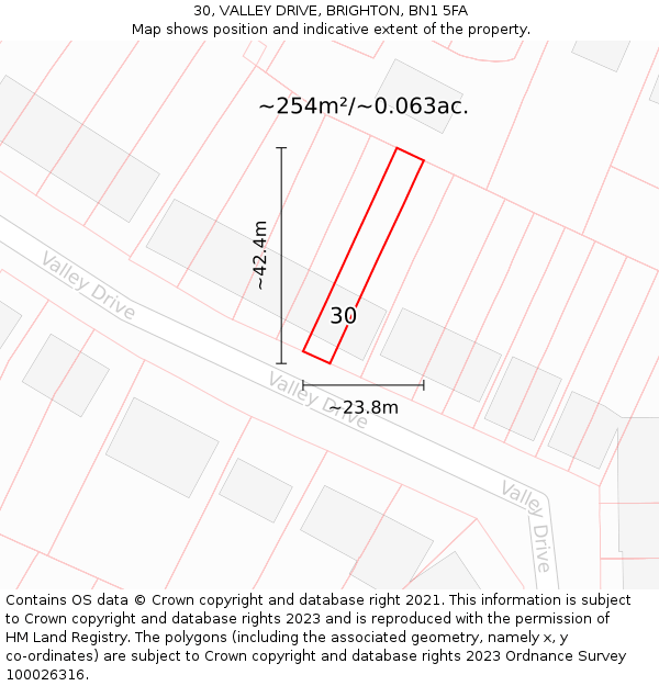 30, VALLEY DRIVE, BRIGHTON, BN1 5FA: Plot and title map