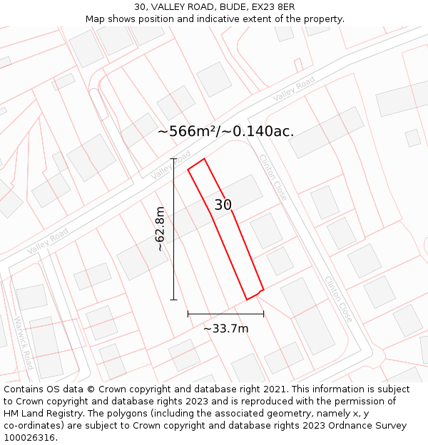 30, VALLEY ROAD, BUDE, EX23 8ER: Plot and title map