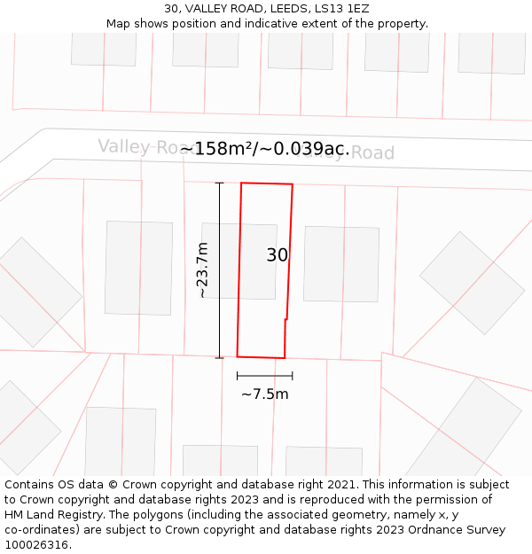30, VALLEY ROAD, LEEDS, LS13 1EZ: Plot and title map