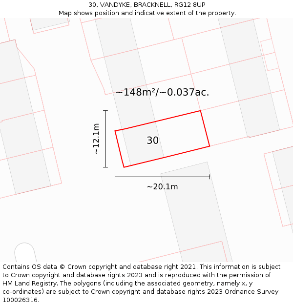 30, VANDYKE, BRACKNELL, RG12 8UP: Plot and title map