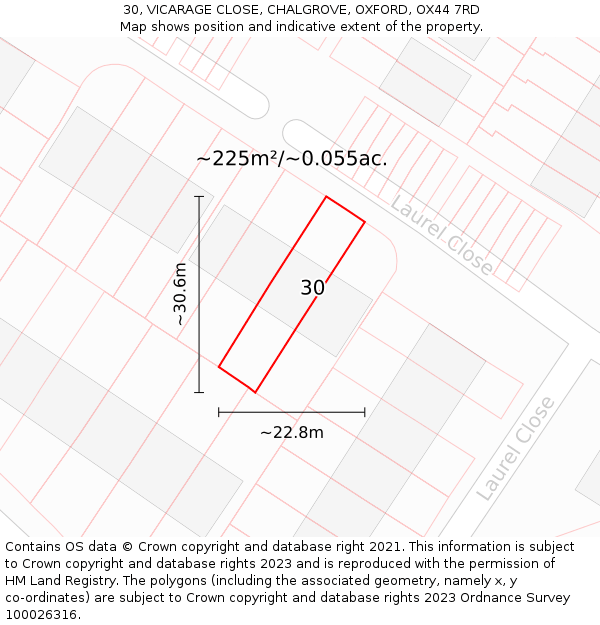 30, VICARAGE CLOSE, CHALGROVE, OXFORD, OX44 7RD: Plot and title map