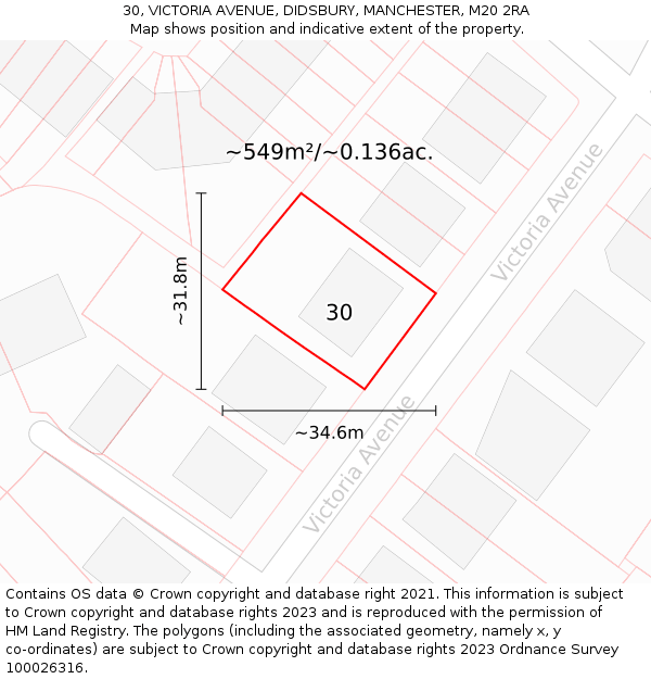 30, VICTORIA AVENUE, DIDSBURY, MANCHESTER, M20 2RA: Plot and title map