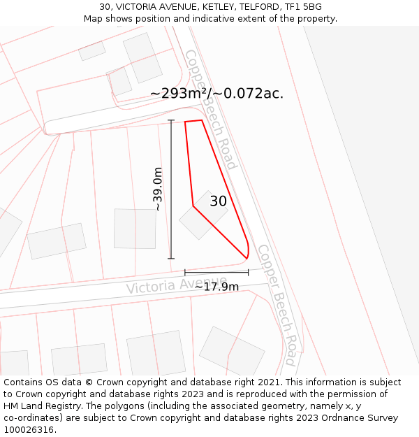 30, VICTORIA AVENUE, KETLEY, TELFORD, TF1 5BG: Plot and title map