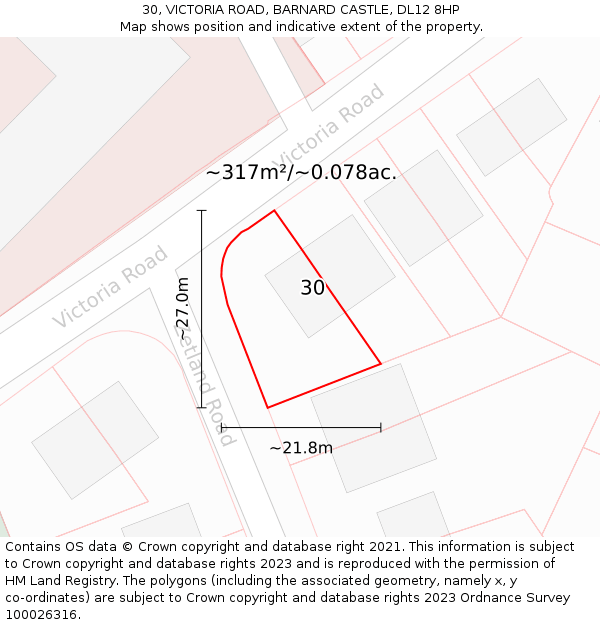 30, VICTORIA ROAD, BARNARD CASTLE, DL12 8HP: Plot and title map