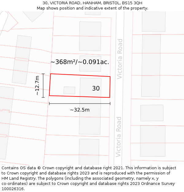 30, VICTORIA ROAD, HANHAM, BRISTOL, BS15 3QH: Plot and title map