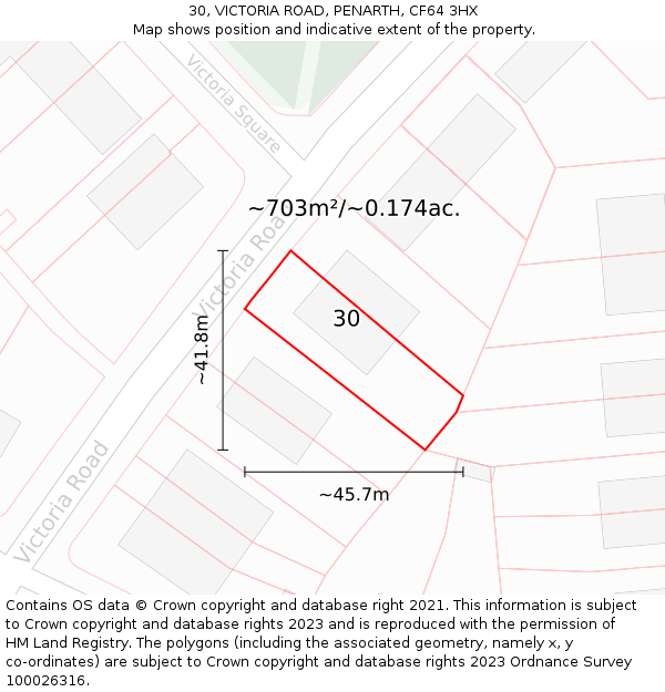 30, VICTORIA ROAD, PENARTH, CF64 3HX: Plot and title map