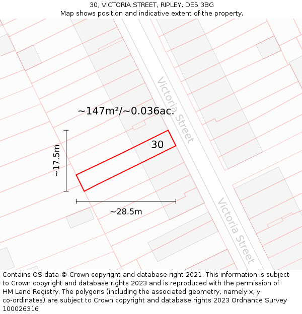 30, VICTORIA STREET, RIPLEY, DE5 3BG: Plot and title map