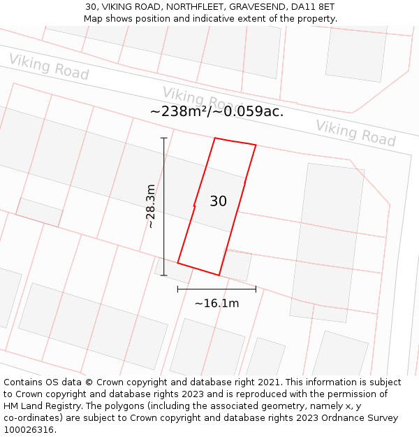 30, VIKING ROAD, NORTHFLEET, GRAVESEND, DA11 8ET: Plot and title map
