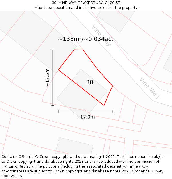 30, VINE WAY, TEWKESBURY, GL20 5FJ: Plot and title map