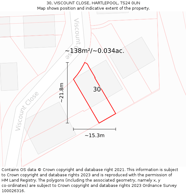 30, VISCOUNT CLOSE, HARTLEPOOL, TS24 0UN: Plot and title map