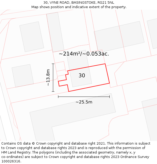 30, VYNE ROAD, BASINGSTOKE, RG21 5NL: Plot and title map