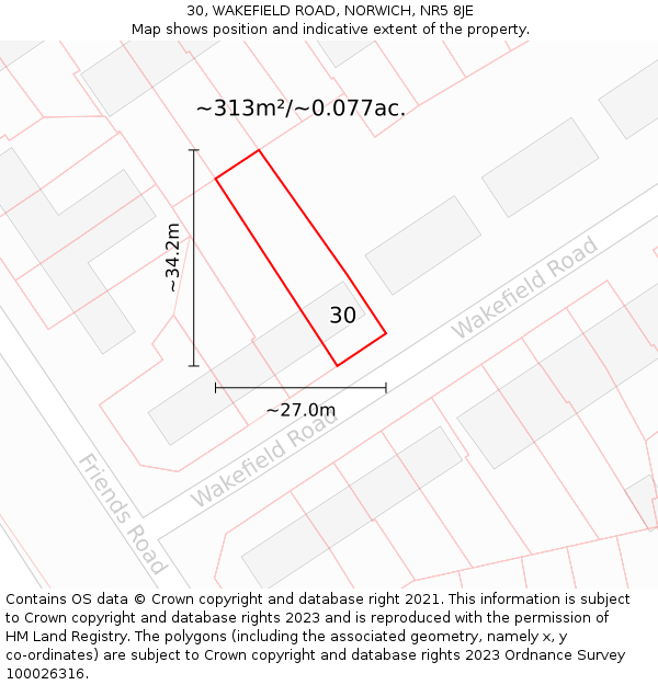 30, WAKEFIELD ROAD, NORWICH, NR5 8JE: Plot and title map