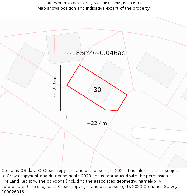 30, WALBROOK CLOSE, NOTTINGHAM, NG8 6EU: Plot and title map