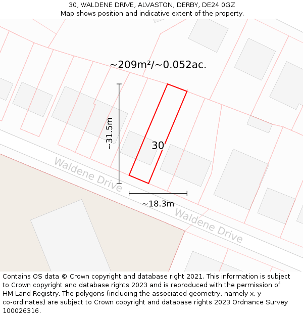 30, WALDENE DRIVE, ALVASTON, DERBY, DE24 0GZ: Plot and title map