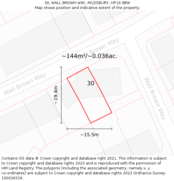 30, WALL BROWN WAY, AYLESBURY, HP19 9BW: Plot and title map
