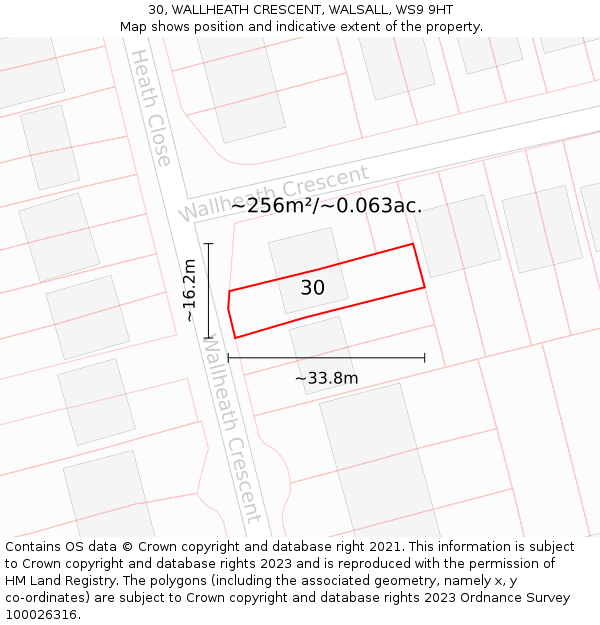 30, WALLHEATH CRESCENT, WALSALL, WS9 9HT: Plot and title map