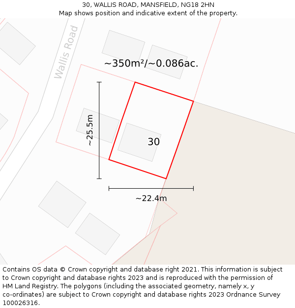 30, WALLIS ROAD, MANSFIELD, NG18 2HN: Plot and title map