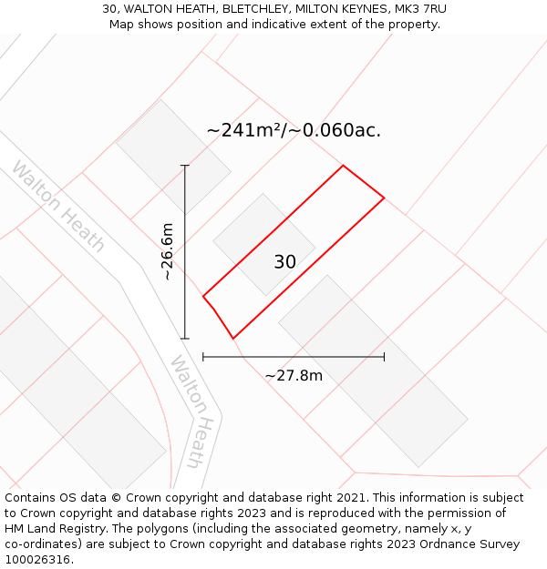 30, WALTON HEATH, BLETCHLEY, MILTON KEYNES, MK3 7RU: Plot and title map