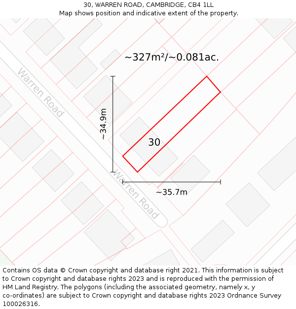 30, WARREN ROAD, CAMBRIDGE, CB4 1LL: Plot and title map