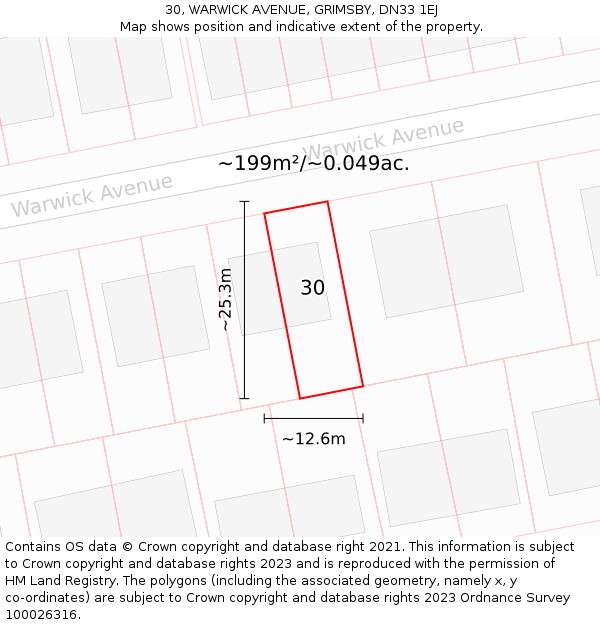 30, WARWICK AVENUE, GRIMSBY, DN33 1EJ: Plot and title map