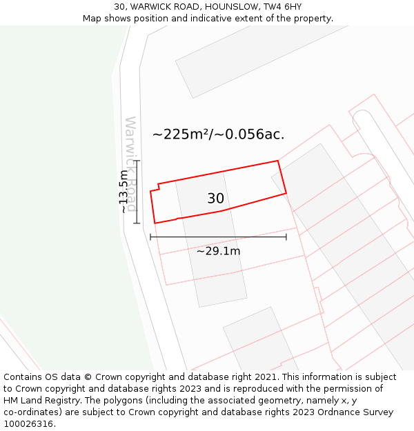 30, WARWICK ROAD, HOUNSLOW, TW4 6HY: Plot and title map