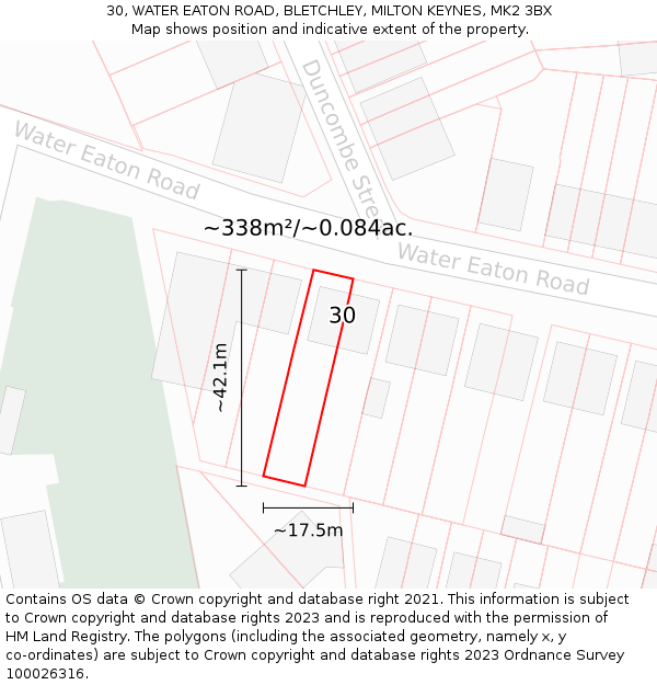 30, WATER EATON ROAD, BLETCHLEY, MILTON KEYNES, MK2 3BX: Plot and title map
