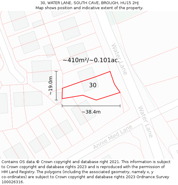 30, WATER LANE, SOUTH CAVE, BROUGH, HU15 2HJ: Plot and title map