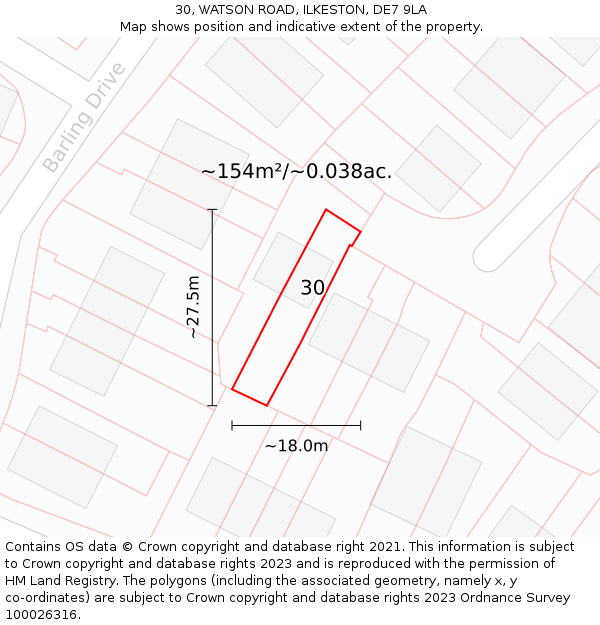 30, WATSON ROAD, ILKESTON, DE7 9LA: Plot and title map