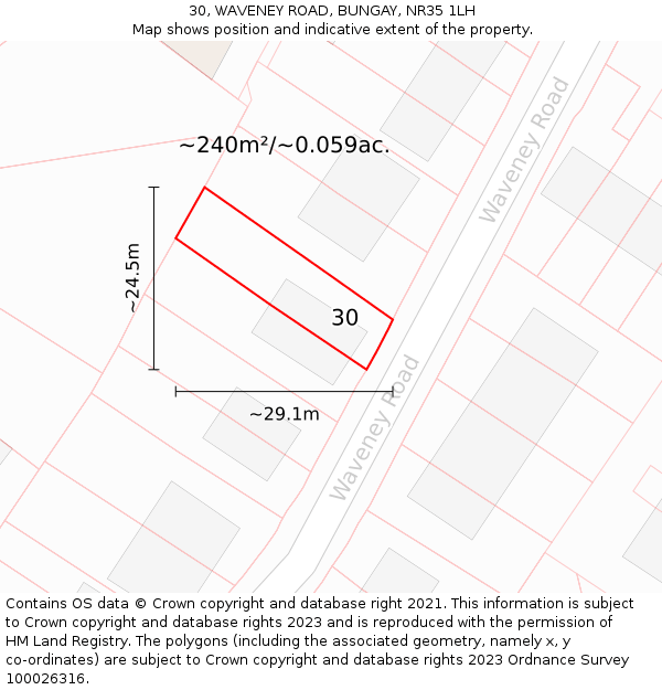 30, WAVENEY ROAD, BUNGAY, NR35 1LH: Plot and title map
