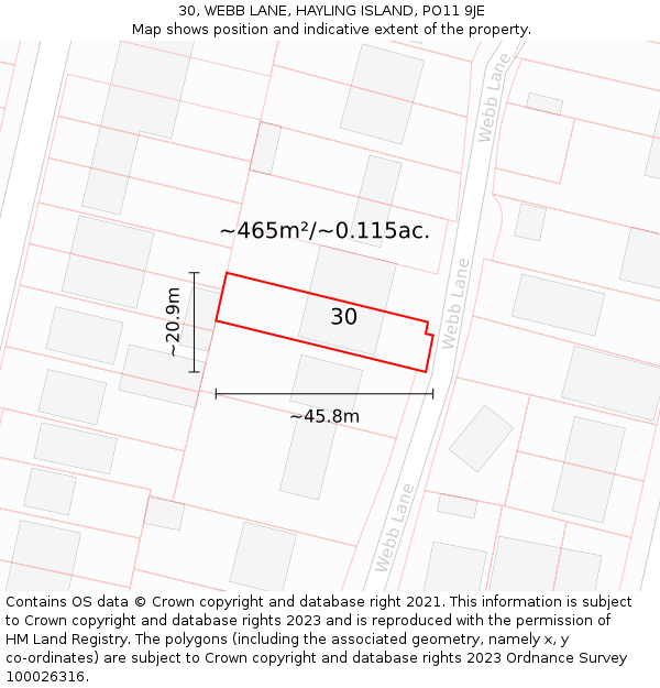 30, WEBB LANE, HAYLING ISLAND, PO11 9JE: Plot and title map