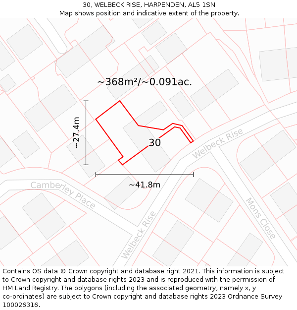 30, WELBECK RISE, HARPENDEN, AL5 1SN: Plot and title map